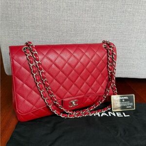 Chanel Classic Jumbo Flap Bag - Red Caviar Leather